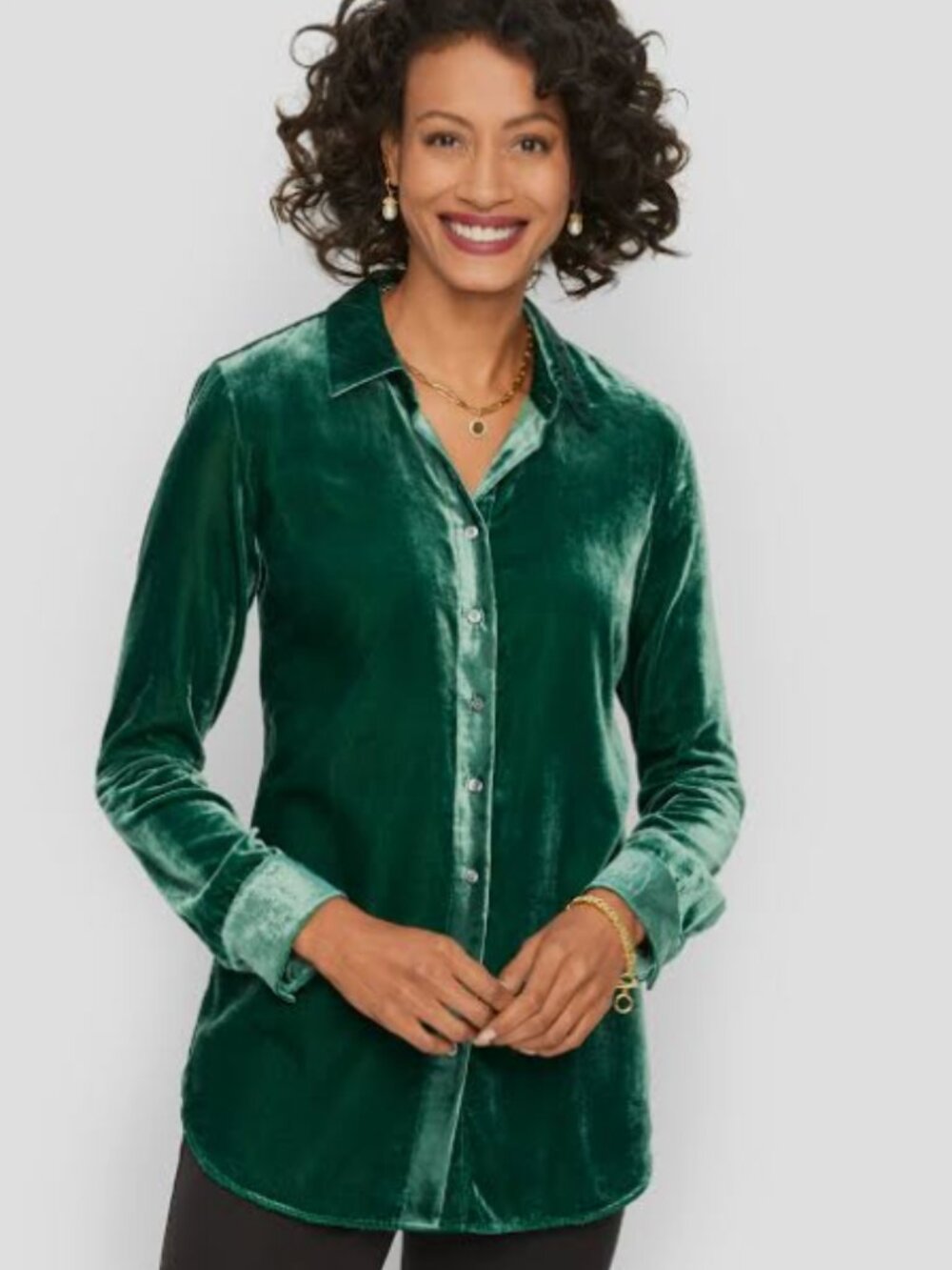 Talbots Green Velvet Button Front Tunic size 6